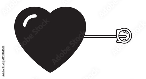 Black Heart with Key and Keyhole Illustration Symbolizing Love and Security.