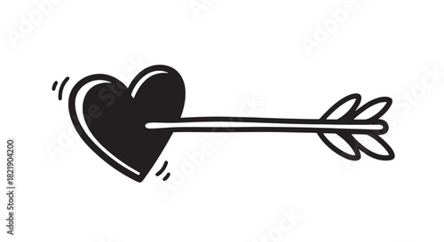 Illustrated heart with an arrow piercing it, a stylized symbol of love and romance in a bold graphic design.