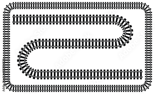 Train Track Silhouette Set. Rail line, subway map, and railroad elements. train track vector set with straight rail.
