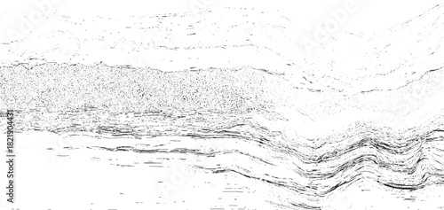 Black and white abstract textured background with layered wavy lines and speckled areas vector