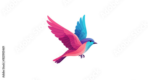 Vibrant bird soars with wings spread in beautiful gradient of pink, blue, and purple, a symbol of freedom, peace, and joy for nature lovers everywhere