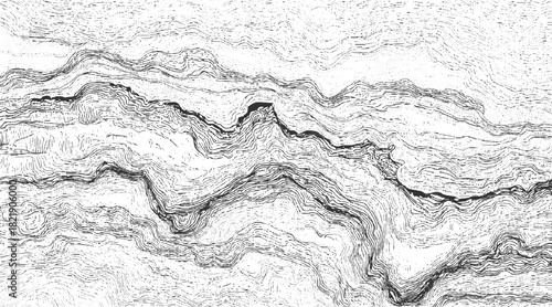 Black and white abstract wavy lines texture with contour map effect background