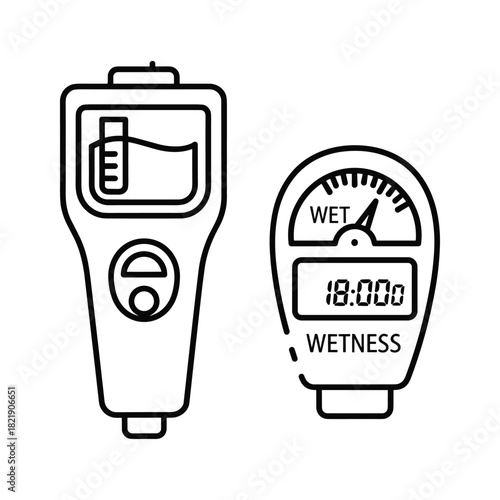 Digital moisture meter and analog wetness gauge line icons for measurement