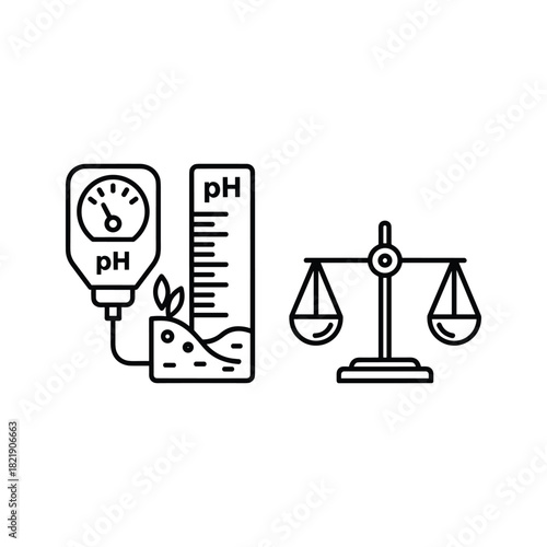 Ph testing and soil analysis with balance scale, isolated on