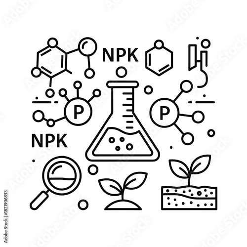 Agricultural chemistry concept with npk nutrients and plant growth