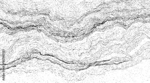 Black and white abstract wavy lines textured background with contour map effect vector