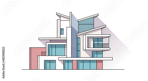 Modern architectural design showcasing a stylish home with clean lines and geometric shapes for real estate and luxury living concepts