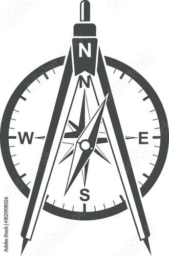 Compass and divider illustration for navigation cartography and design purposes
