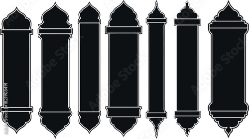 Silhouette of seven islamic minarets with grunge texture for design elements