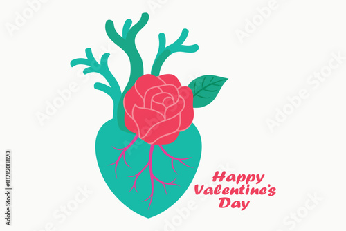 Anatomical Rose Heart Valentine Vector