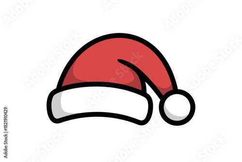 A festive red Santa hat with a white fluffy trim and pom-pom stands out against a clean white background.