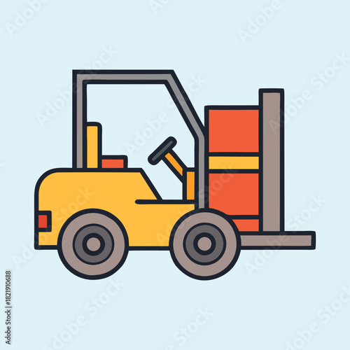 Cartoon style vector illustration of a yellow and orange forklift truck