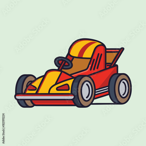 Cartoon Style Go Kart Ready for Racing on a Green Background