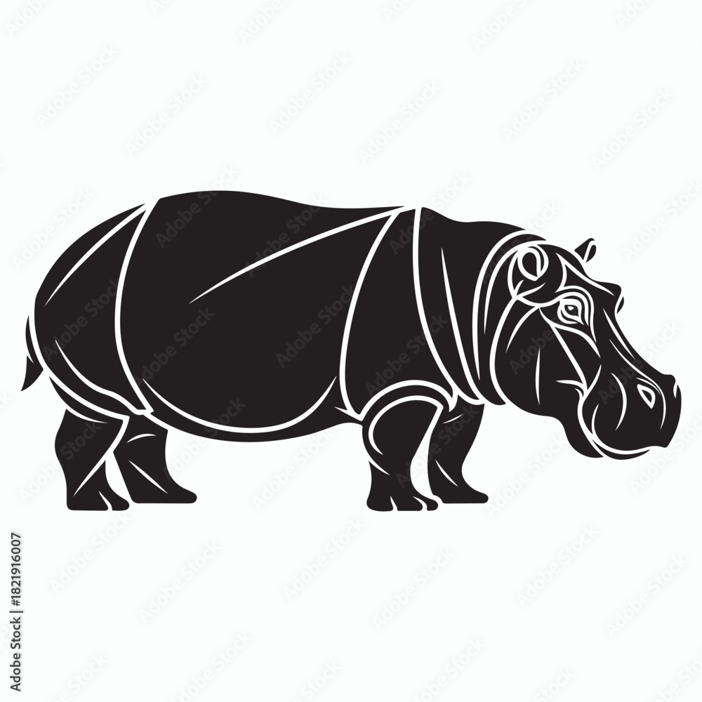 Fototapeta premium Stylized silhouette of a hippopotamus in a circular emblem vector illustration