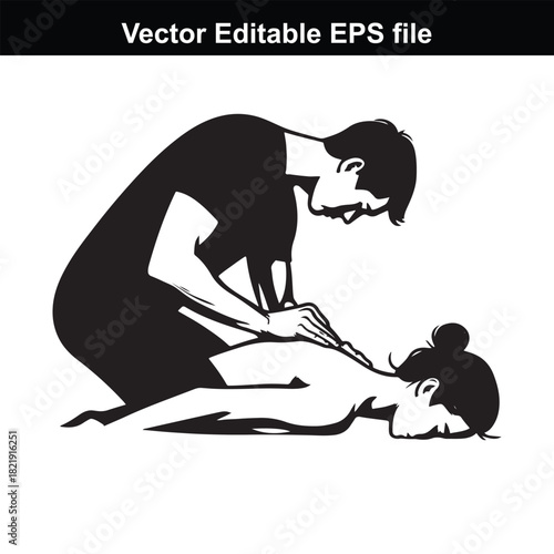 Cpr training a person kneeling and performing chest compressions on another person lying down, illustrating emergency medical aid and life support techniques
