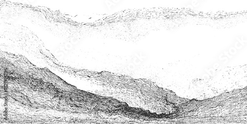 Black and white abstract seismic data representation with layered geological strata and granular texture