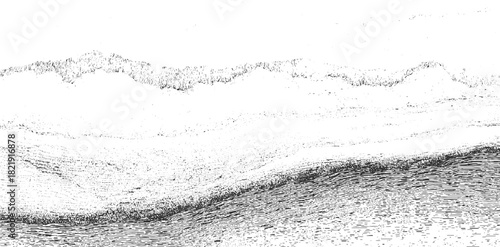 Black and white abstract textured background with layered wavy lines and speckles vector