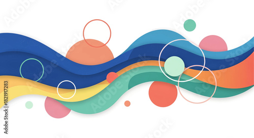 Dynamic abstract design with fluid waves and vibrant circles for modern branding and creative presentations, bringing a fresh, stylish touch to your projects