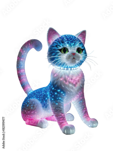 Vibrant illuminated cat sculpture featuring full-spectrum LED lights, ideal for cat lover content, holiday marketing, and creative promotional materials.