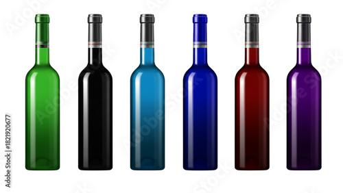 Colorful Bordeaux Wine Bottles Mockup Set in Vibrant Rainbow Colors for Branding and Packaging Design