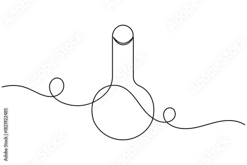 Laboratory glassware continuous one line drawing on white background minimalist scientific experiment outline vector illustration