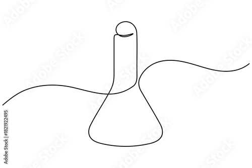 Laboratory glassware continuous one line drawing on white background minimalist scientific experiment outline vector illustration