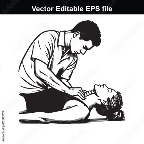 Man performing cpr on a woman, demonstrating emergency medical assistance and lifesaving techniques, isolated on white background