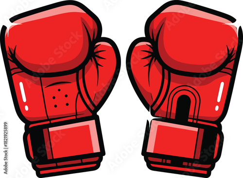 Two vibrant red boxing gloves facing each other, symbolizing competition, fight, sport, power, and training, isolated vector illustration Vector