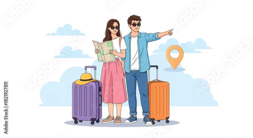 Couple sightseeing at the iconic Eiffel Tower in Paris. Romantic trip to Paris with a view of the Eiffel Tower. Tourists enjoying the Eiffel Tower on their Paris getaway