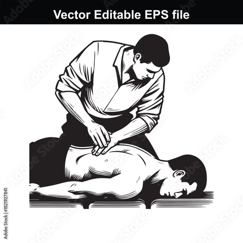 Chiropractor performing massage on patient lying on a table, vector illustration