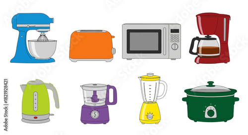 Illustration of Common Kitchen Appliances for Cooking and Baking