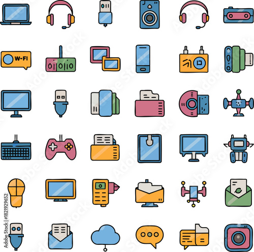 Collection of flat design technology and gadget icons