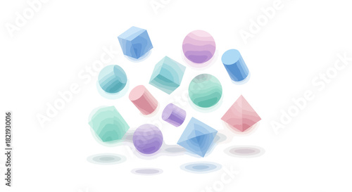 Pastel geometric shapes float in a clean modern design, perfect for vibrant presentations or creative backgrounds that add a touch of playful professionalism