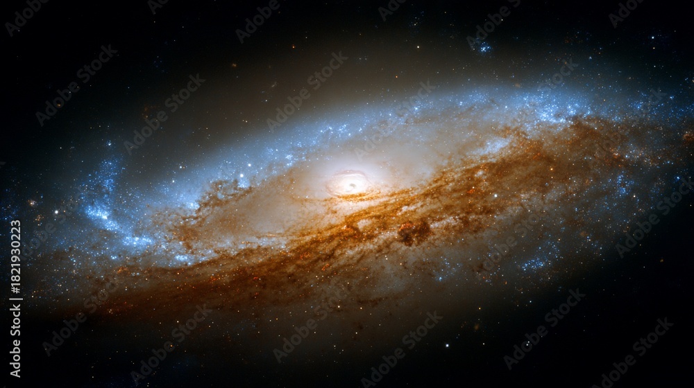 Fototapeta premium Spiraling galaxy of celestial dust, gas, and stars, with a bright central core