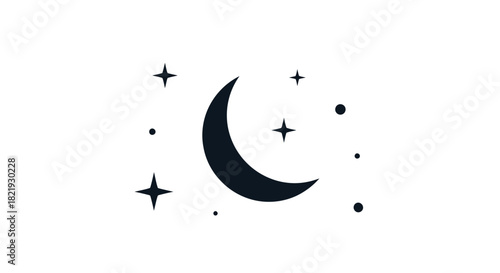 Dreamy nights with crescent moon and sparkling stars, perfect for bedtime stories or celestial themed designs, adding a touch of magic and wonder