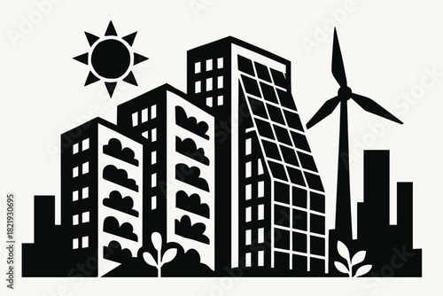 Bold vector captions eco no skyline high numbers emojis icon futuristic smart