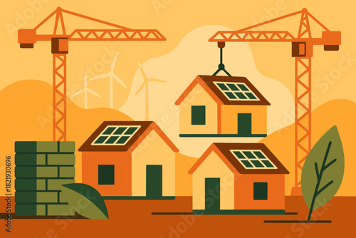 House houses minimalism icon prefabricated letters friendly vector no stylized eco wind