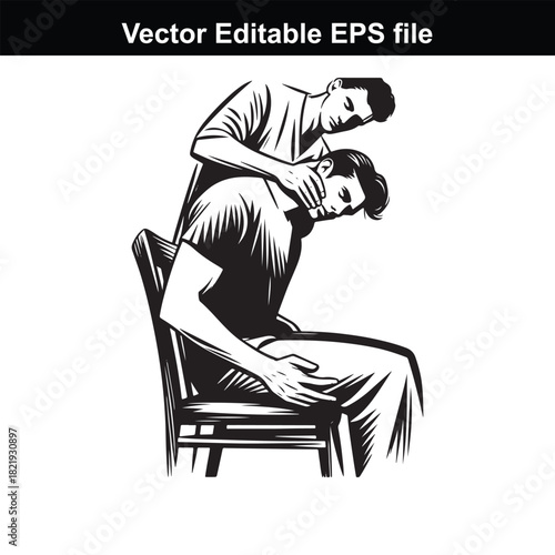 Man receiving a neck massage while sitting on a chair, vector illustration