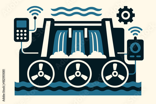 Vector negative futuristic control style cyrillic emojis smart no dam turbines structure