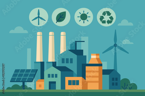 Negative no chimneys chinese emission plant vector zero industrial bubbles icon letters