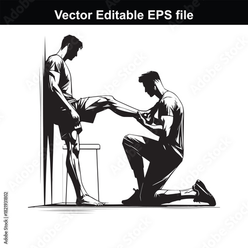 Physiotherapist examining a patients leg, vector illustration