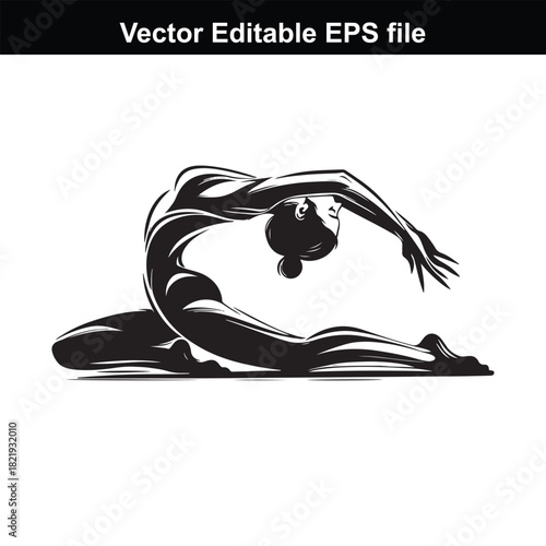 Silhouette of a woman performing a yoga pose, isolated on white background