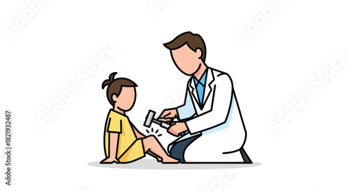 Doctor examining a childs knee reflex with a reflex hammer.