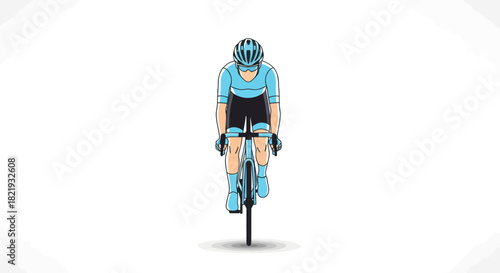 Professional Cyclist Racing on Road Bike in Teal Uniform Illustration.