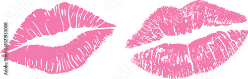 Pink lipstick kiss prints in a bold romantic style. Vibrant lip marks create a playful beauty accent. Perfect for fashion, cosmetics, and Valentine designs.