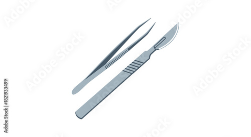 Stainless Steel Scalpel and Tweezers for Medical or Surgical Use.