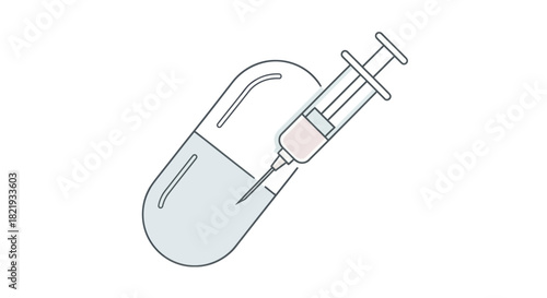 Medical syringe injecting liquid into a transparent capsule.