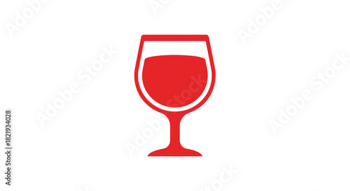A simple red graphic icon of a wine glass filled with red wine.