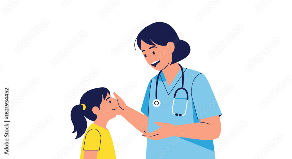 Fototapeta premium Caring Nurse Examining a Young Girl Patient with Gentle Touch and Stethoscope.