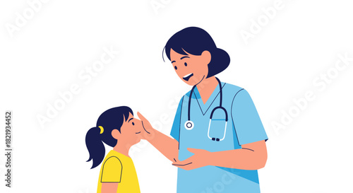 Caring Nurse Examining a Young Girl Patient with Gentle Touch and Stethoscope.